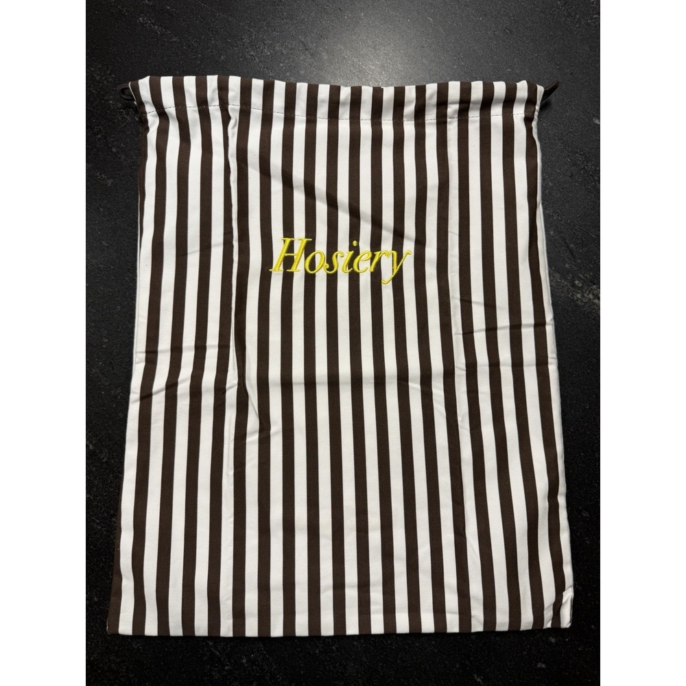 Vintage Henri Bendel Hosiery Drawstring Storage Bag Brown White Stripe 16x12 NY